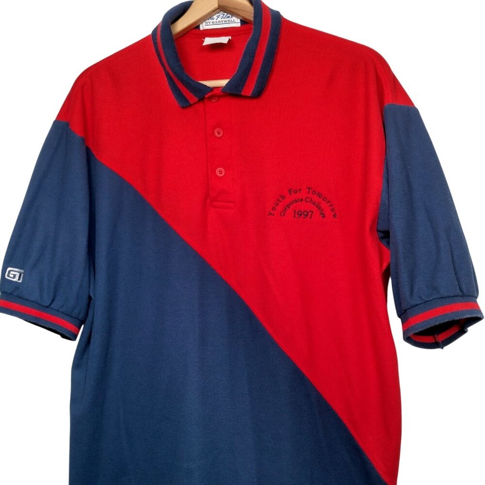 Vintage Sea Palms by Hartwell Polo Shirt XL Red Blue Youth For Tomorrow GTE 1997